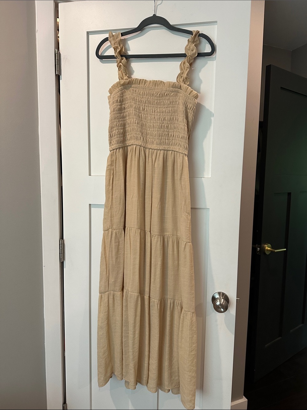 Love Tree Neutral Beige Ruffle Strap Maxi Dress